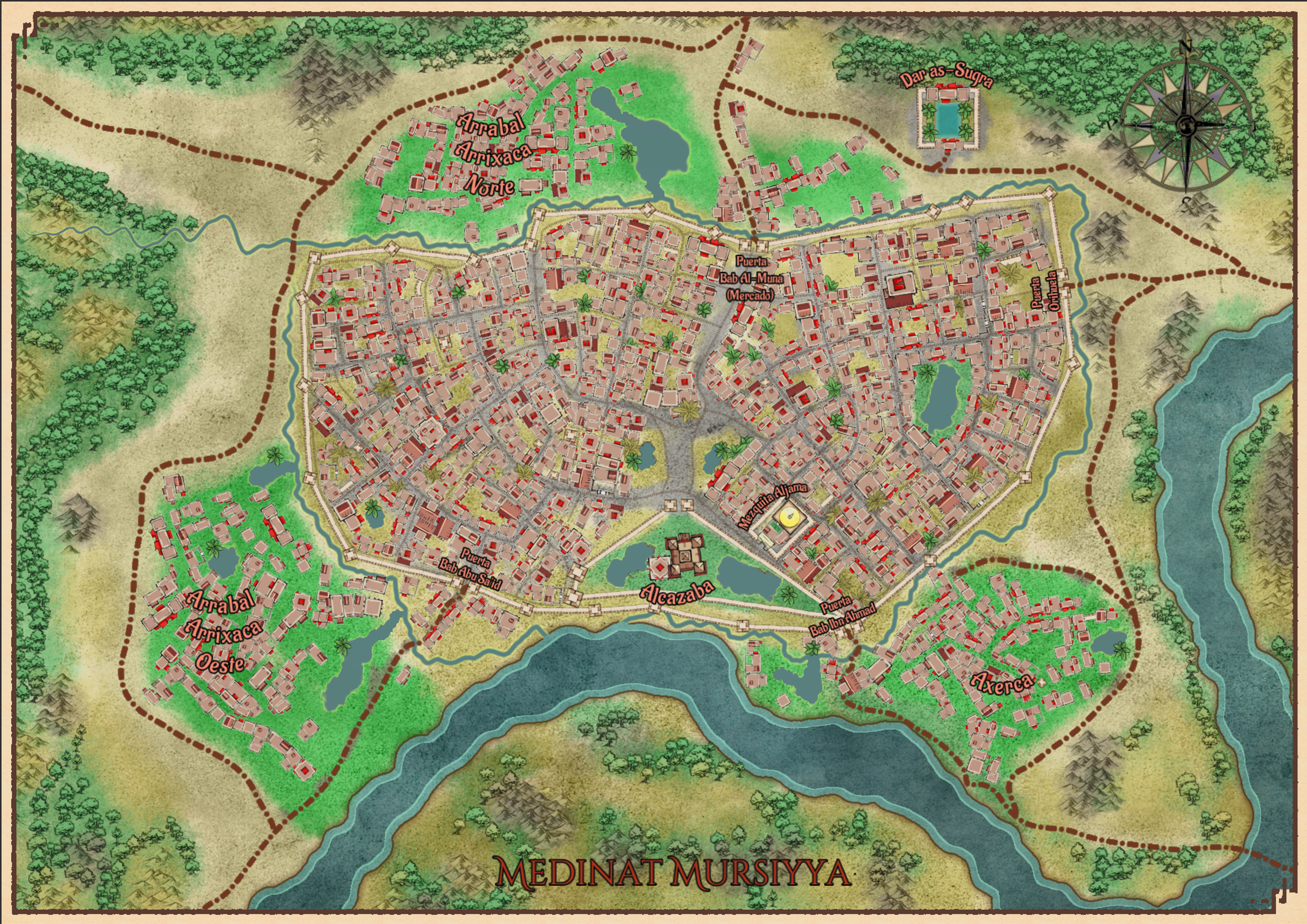 Mapa de Madinat Mursiyya, Murcia en el s. XIII
